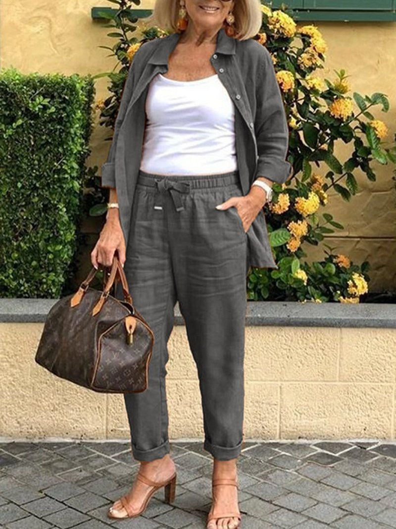 Tessa | Cotton Linen Long Sleeve Shirt and Pants Set