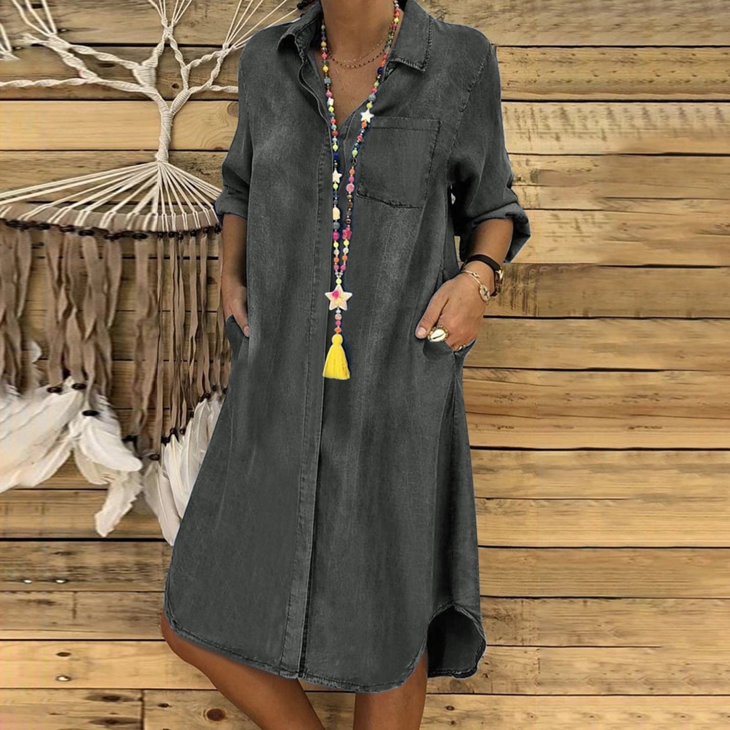 Sophy™ - Elegant denim dress with long sleeves