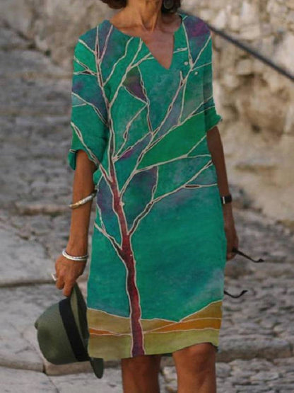 Rona | שמלת צווארון V נוחה