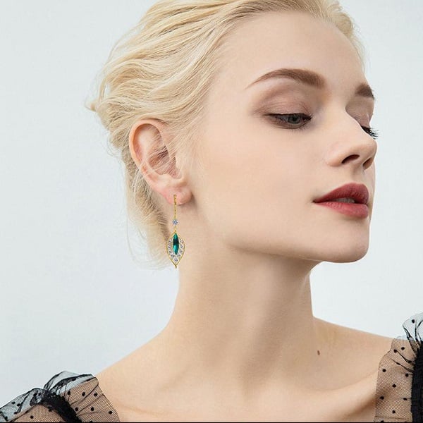 ZaraGems | עגילי עלה אבן חן ירוקה