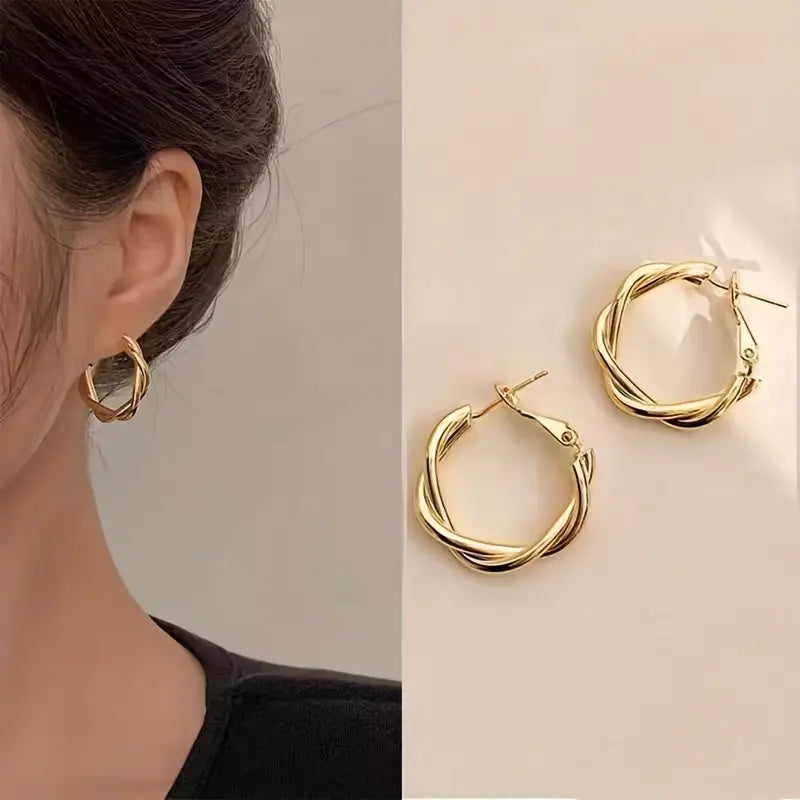 SteelCharm | Elegant Curved Hoop Earrings 