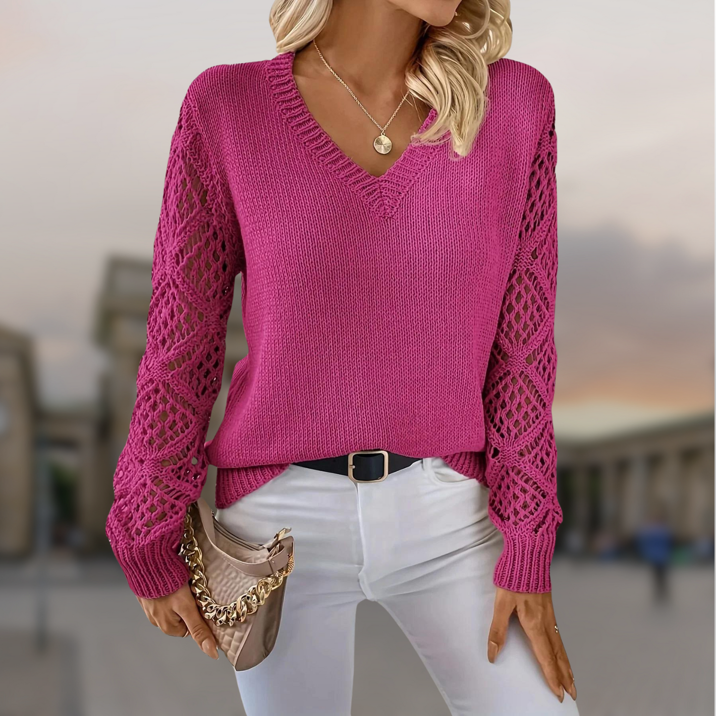 Erna | Lace sleeves knitted sweater