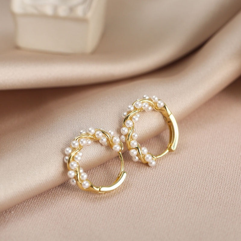 GoldFlair | Gold Pearl Wave Earrings