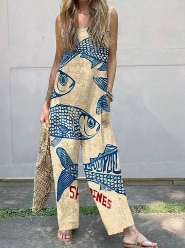 Carolyn | סרבל לנשים קז'ואל כותנה פשתן רחב רגליים