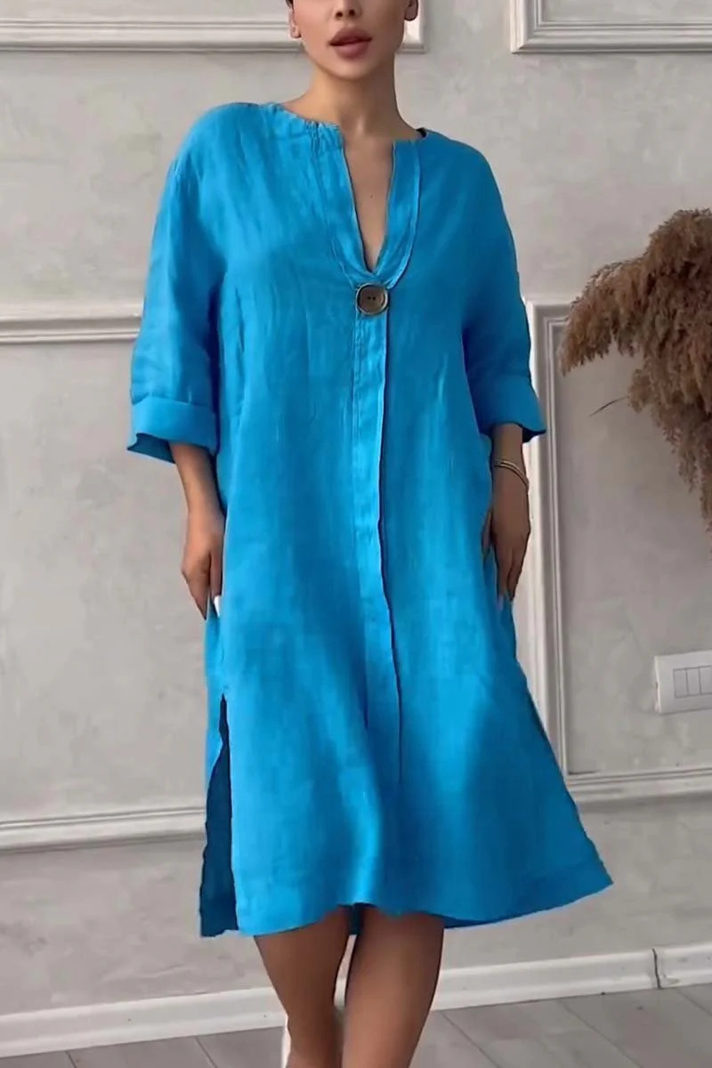 Joanne | שמלת צוואר V בצבע אחיד