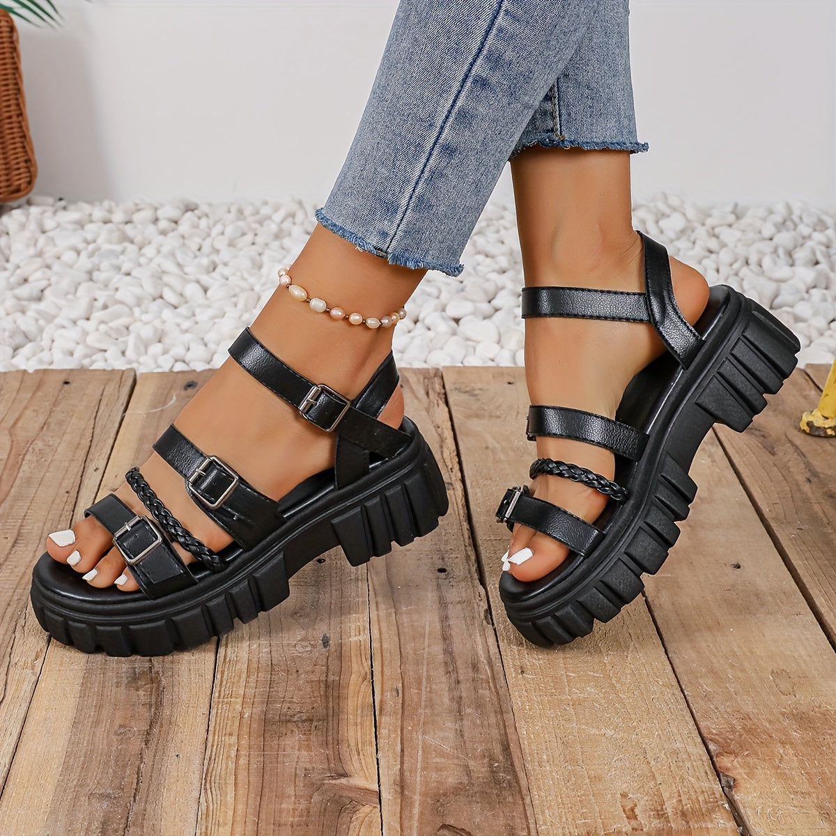 CalmTrek | Solid Platform Sandals 