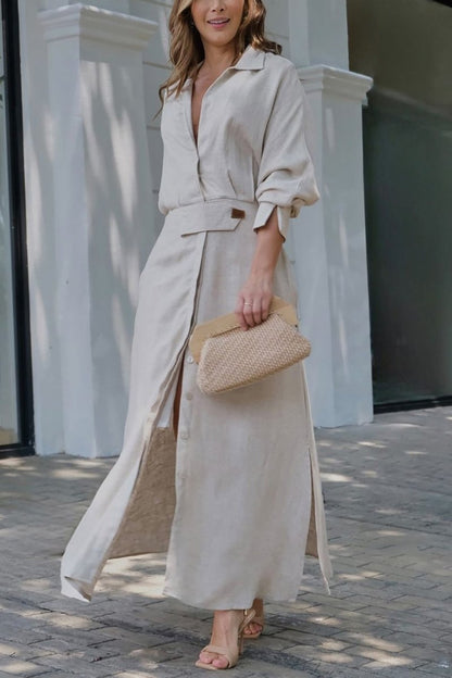 Angie | Classic Linen Maxi Dress 