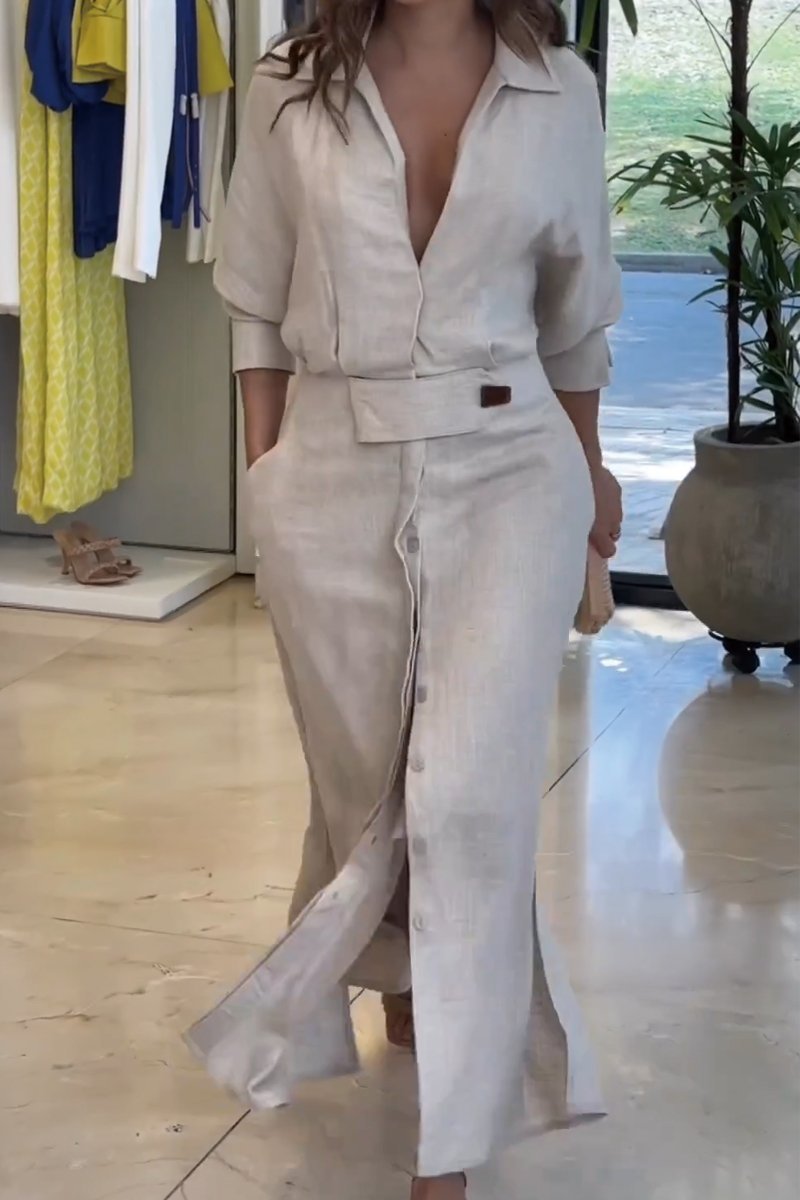 Angie | Classic Linen Maxi Dress 