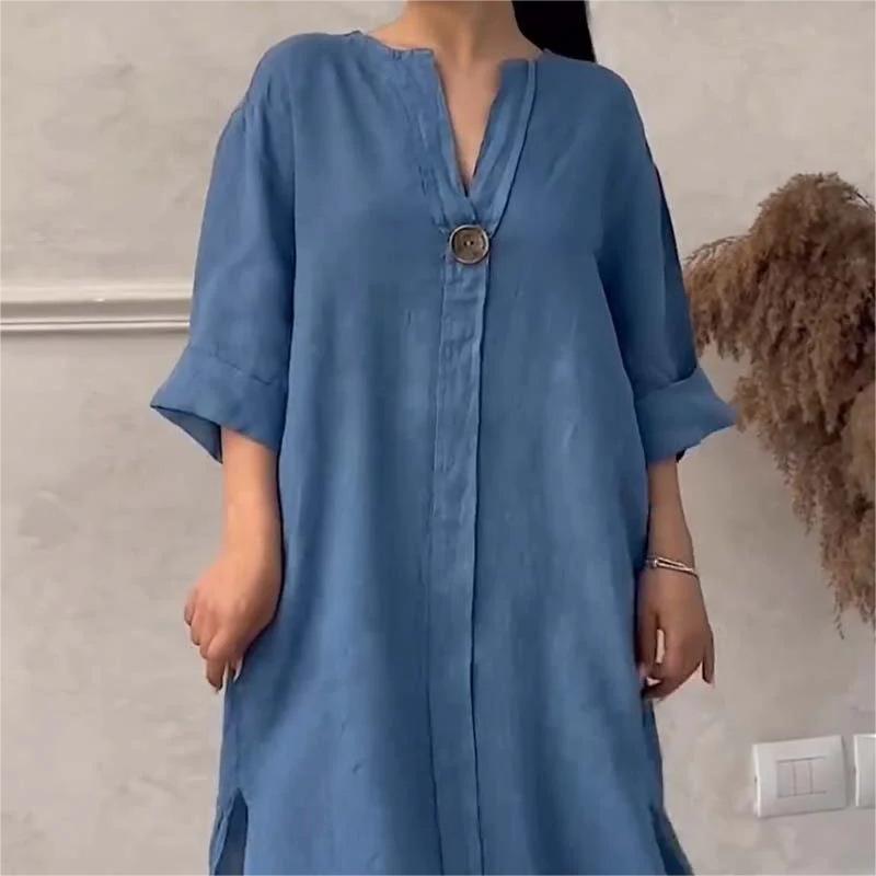 Joanne | שמלת צוואר V בצבע אחיד