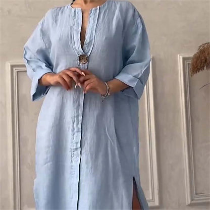 Joanne | שמלת צוואר V בצבע אחיד
