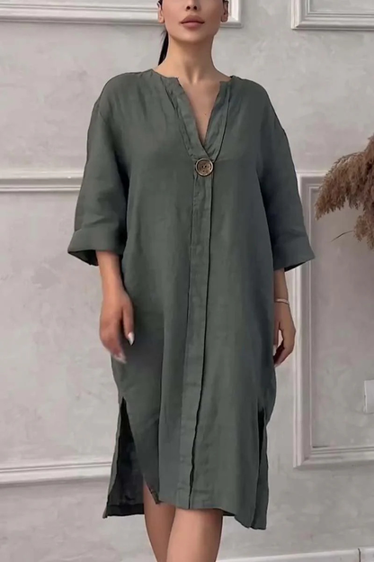 Joanne | שמלת צוואר V בצבע אחיד